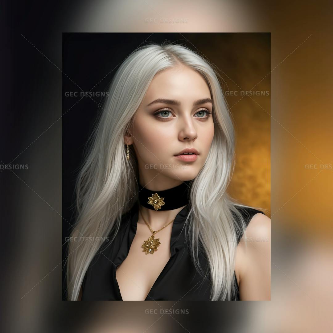 Gorgeous woman wearing a black dress, Gold Jewellery on her neck, sensual facial expression, realistic AI Generated image