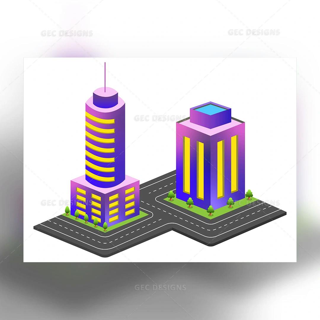 Isometric buildings with gradient color