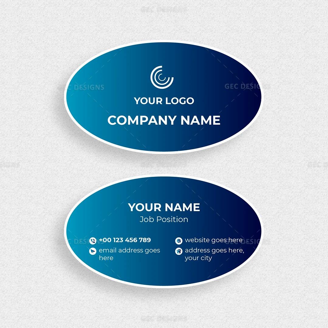 Blue Gradient Oval-Shaped Business Card Design
